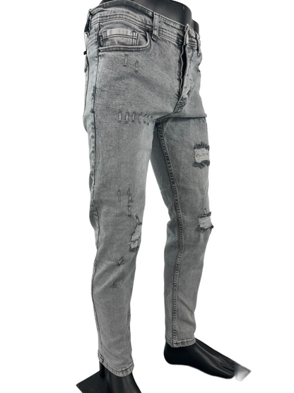 Gray Ripped Design Jeans