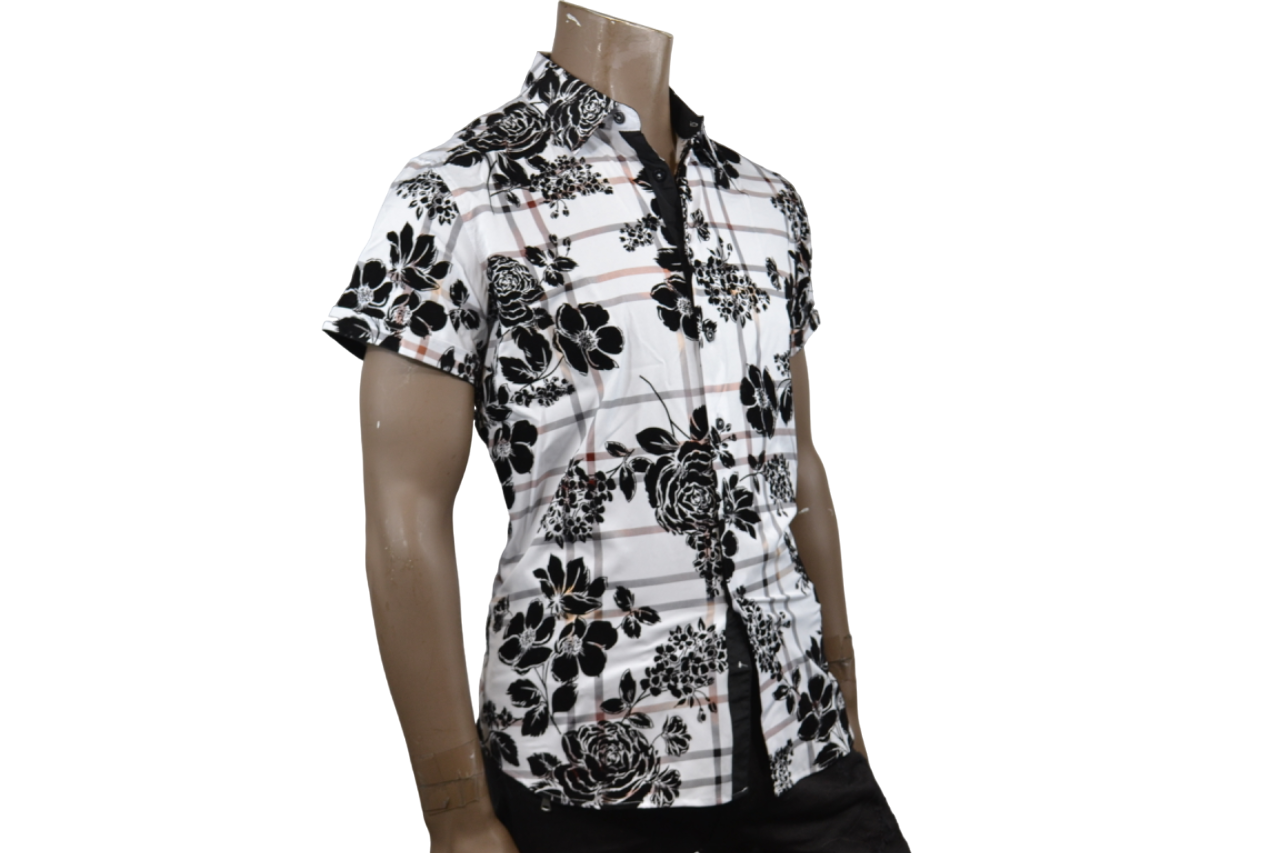 White Floral Short Sleeve Shirt