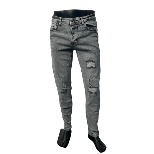 Gray Ripped Design Jeans